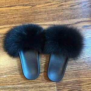 Real Fox Fur Slides